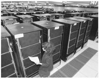 A technician monitors IBM's ASCI White Supercomputer in 2000